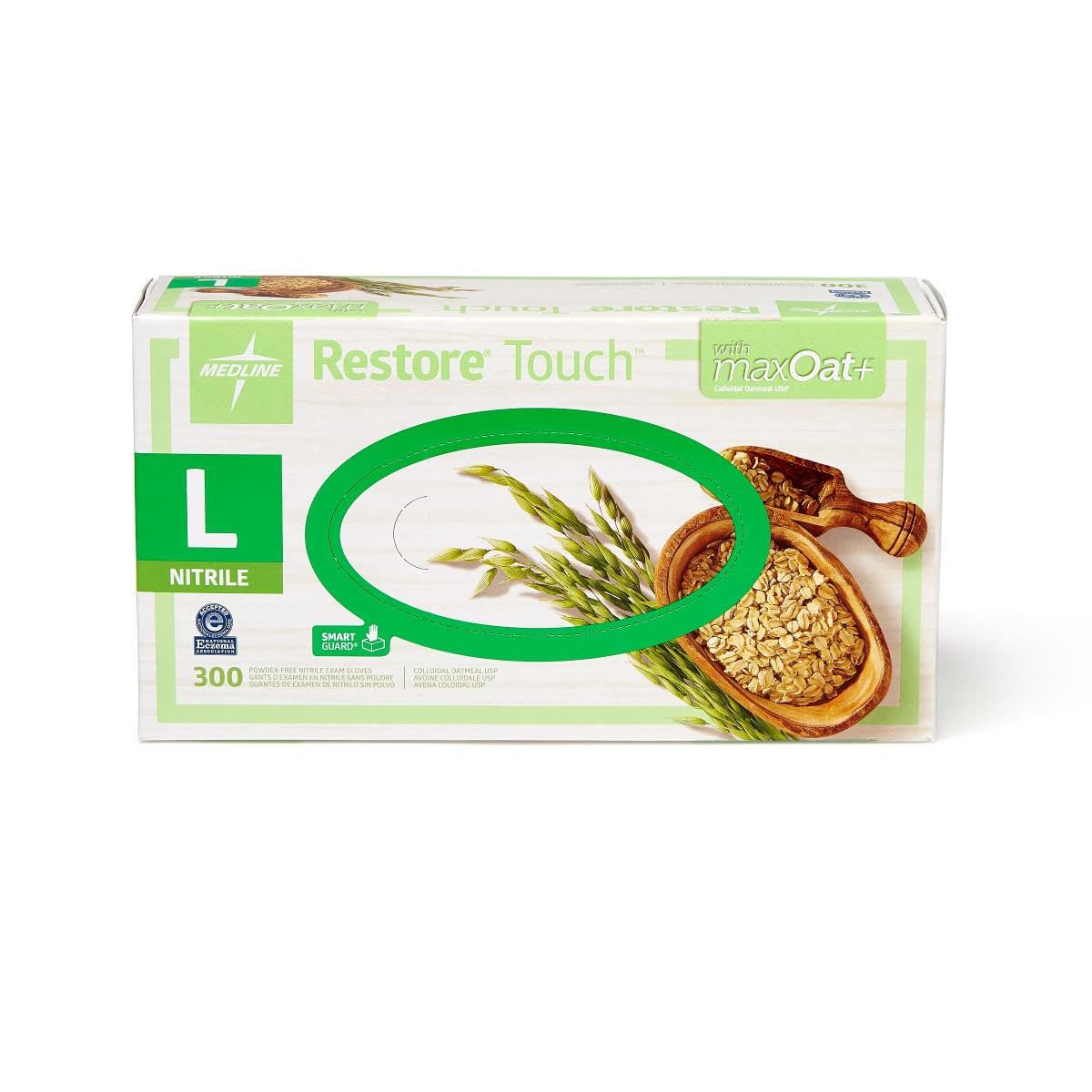 Medlin Restore Touch Powder-Free Nitrile Exam Glove with Oatmeal, Large, Case of 3000