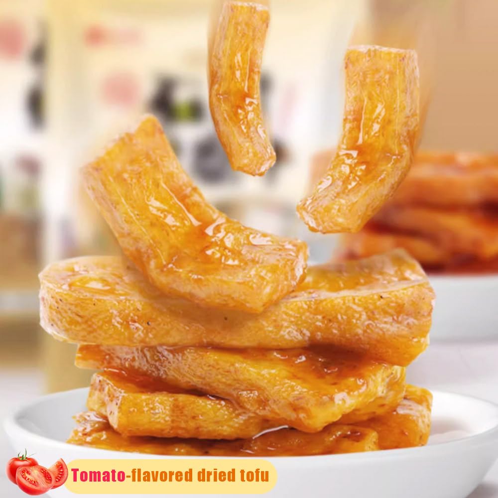 Dried tofu , tomato flavored dried tofu,（6.34oz/180g）sweet and sour, delicious bean flavor, non fried, non greasy, soft, pliable and chewy, casual snacks, office snacks
