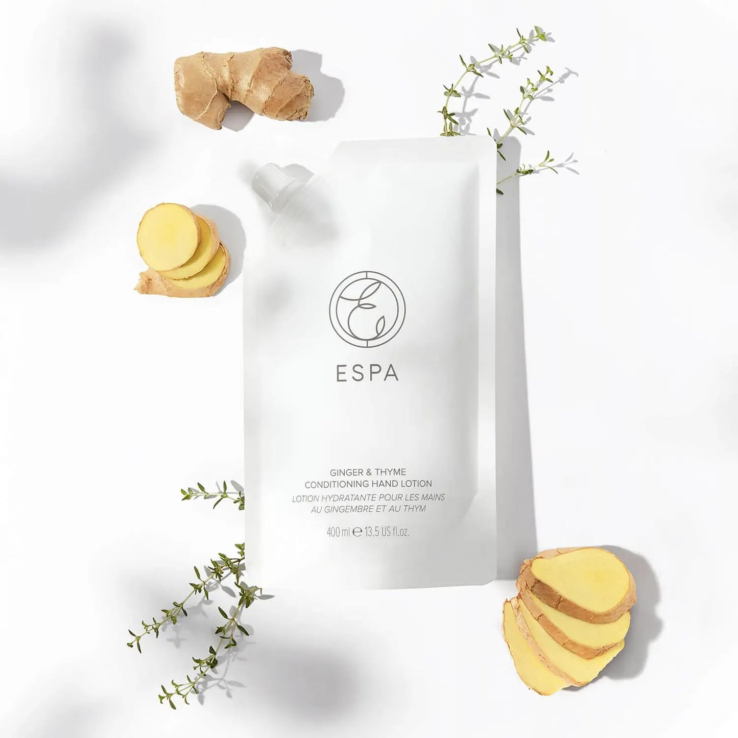 ESPA | Ginger and Thyme Conditioning Hand Lotion | 400ml | Refill Pouch | Sustainable