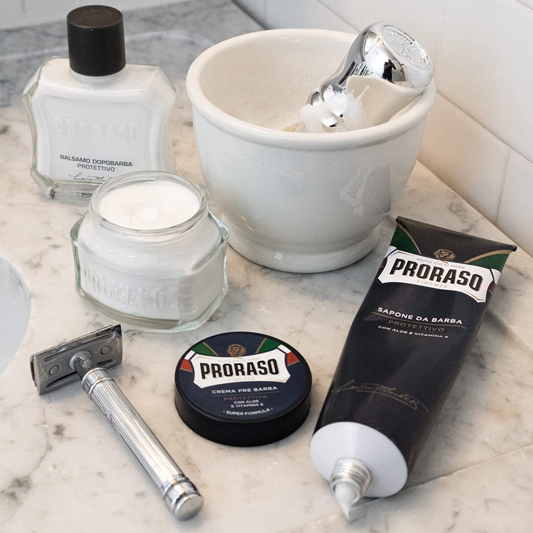 Proraso After Shave Balm - Aloe Vera & Vitamin E - Protective After Shave Cream Formula for Dry, Rough Skin & Beard - Premium Italian Shaving for Men - 3.4oz