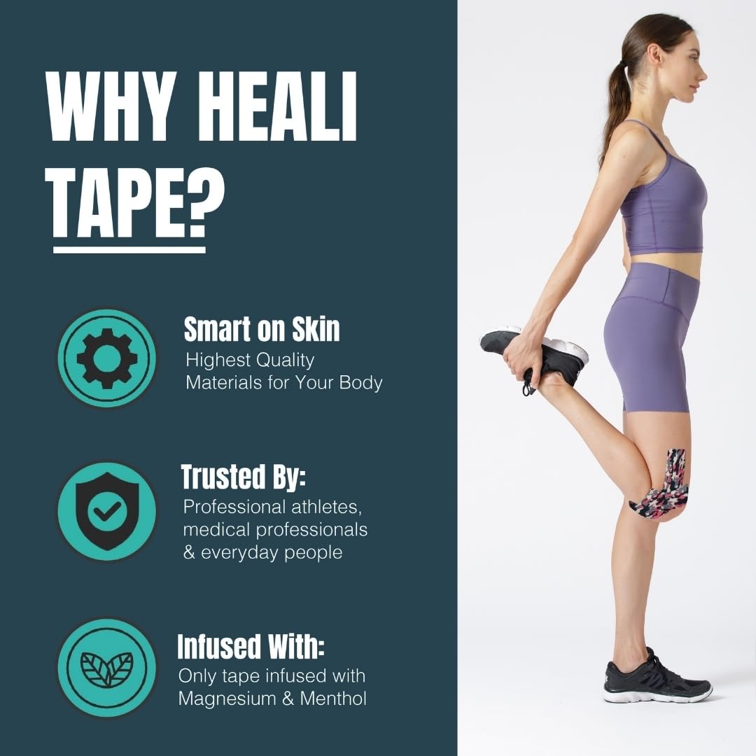 Heali Kinesiology Tape with Magnesium and Menthol, 20 Pcs Precut Strips, K Tape Roll, Knees, Sports Tape, Water Resistant - Eco - Pink Camo