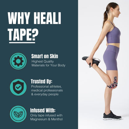 Heali Kinesiology Tape with Magnesium and Menthol, 20 Pcs Precut Strips, K Tape Roll, Knees, Sports Tape, Water Resistant - Eco - Pink Camo