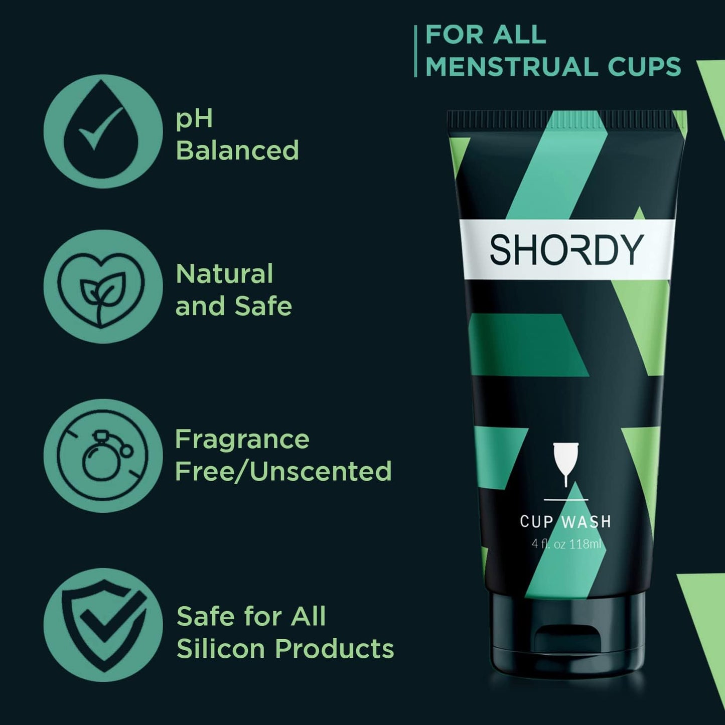 SHORDY Menstrual Cup Wash – pH Balanced Unscented Feminine Care Cleanser for Silicone Cups & Period Discs – 4oz Travel Size