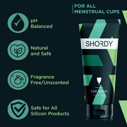 SHORDY Menstrual Cup Wash – pH Balanced Unscented Feminine Care Cleanser for Silicone Cups & Period Discs – 4oz Travel Size