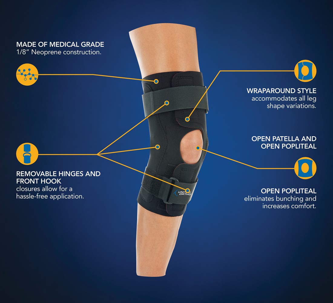 United Ortho USA35009 Wraparound Hinged Knee Brace, XXL, Black