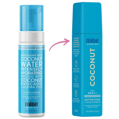 MineTan Coconut Duo Self Tan Bundle | Express 1 Hour - Includes 2 Coconut Sunless Tanner Mousses, Application Mitt, & Exfoliating Glove for Tan Removal & Prep