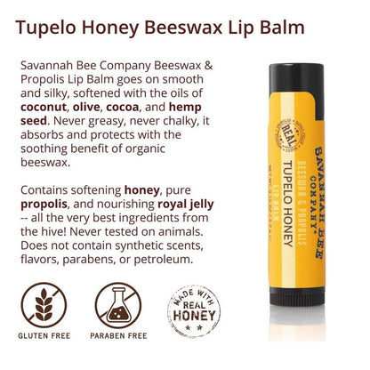 Savannah Bee Company Natural - Tupelo Honey Beeswax Lip Balm, 0.15-Ounce (Pack of 4)