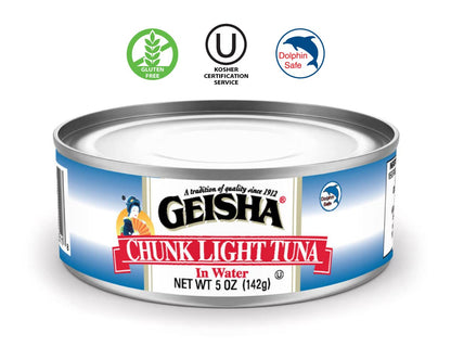 GEISHA Chunk Light Tuna In Water 5oz(Pack of 24), Canned Skipjack Tuna | No Trans Fat - No Sugar Added – Kosher Certified – Gluten Free – Omega 3 – Good Source of Protein