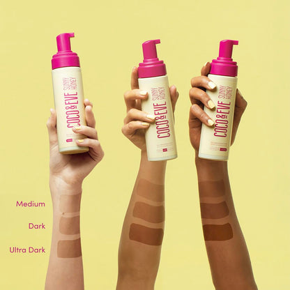 Coco & Eve Self Tanner Mousse Kit - (Medium) All Natural Sunless Instant Self Tanning with Bronzer & Mitt Applicator | Sunny Honey Bali Bronzing Kit