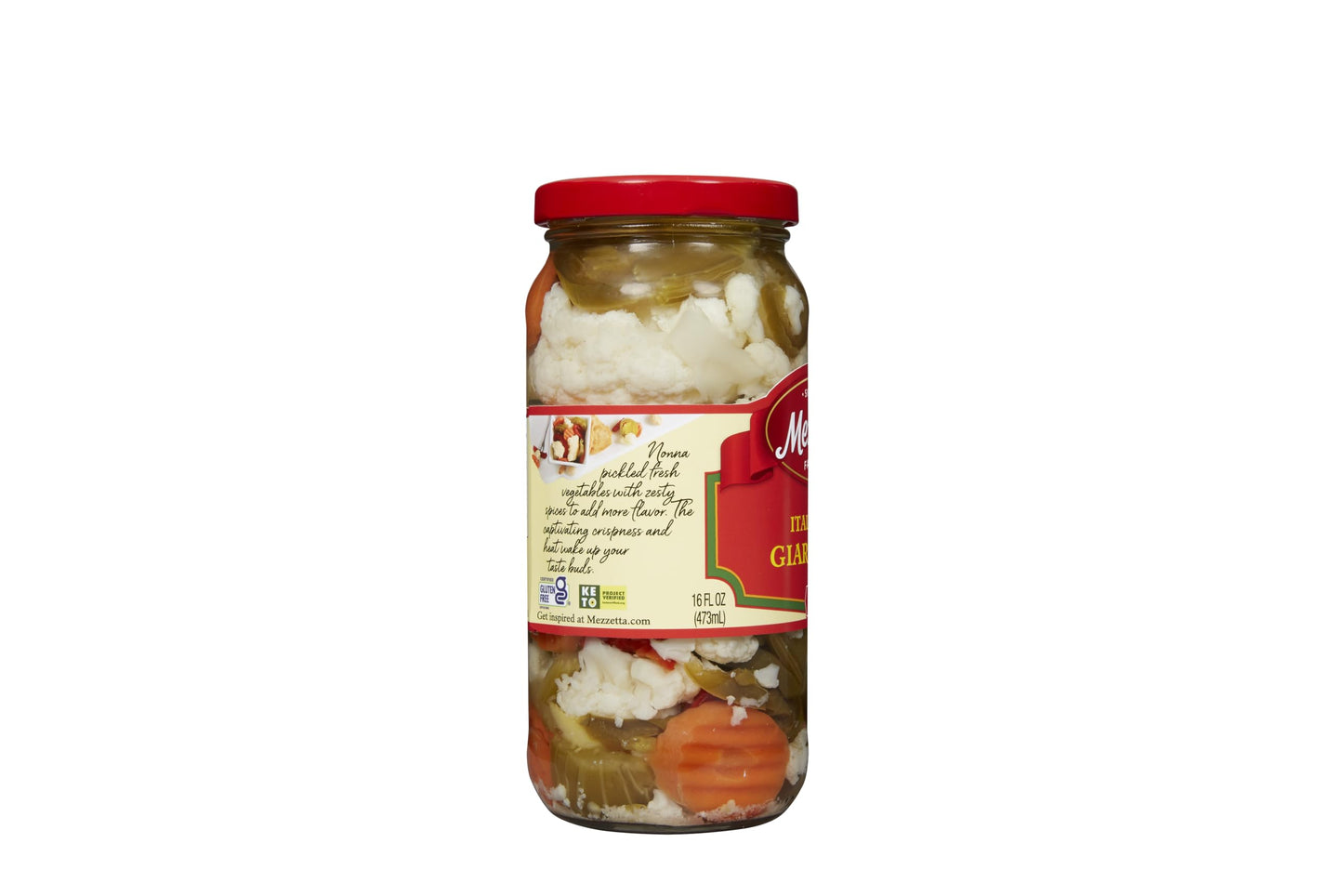 Mezzetta Italian Mix Giardiniera Chicago Style - Hot Giardiniera with Carrots, Celery, Cauliflower & Jalapeño - Tangy Pickled Vegetables for Antipasto - California Harvested - 16 Oz Jar - Pack of 6