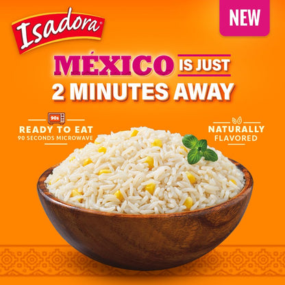 Isadora Pre-Cooked Microwave Mexican Rice with Corn, Ready-to-Eat, No Refrigeration, Heat and Eat Flavored Rice, Non_GMO, Mexican Food, 8.8 oz, 1 Pack