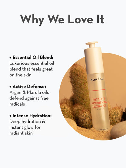 Sonage Vitality Nourishing Facial Oil - Hydrate & Glow with Argan and Marula Oils - Perfect for Massage