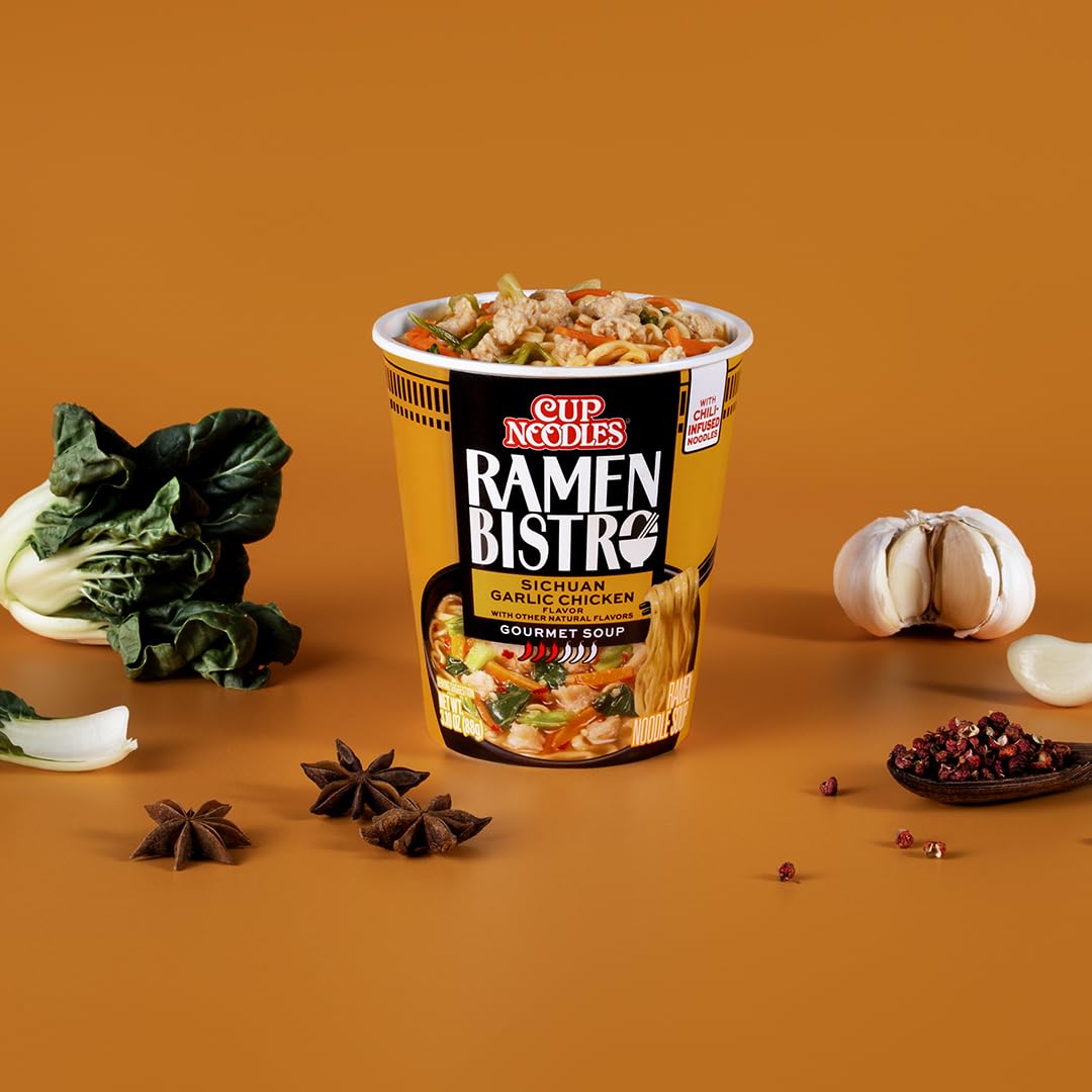 Nissin Cup Noodle Ramen Bistro, Sichuan Garlic Chicken, 3.1 Ounce (Pack of 6)