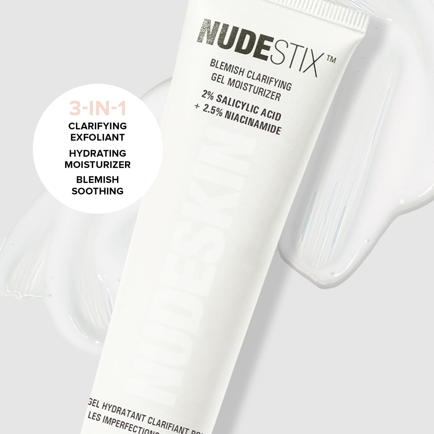 Nudestix Blemish Clarifying Gel Moisturizer – Lightweight Salicylic Acid Acne Treatment with Niacinamide, Cica & Hyaluronic Acid | Hydrating, Vegan Daily Face Moisturizer for Clear, Balanced Skin