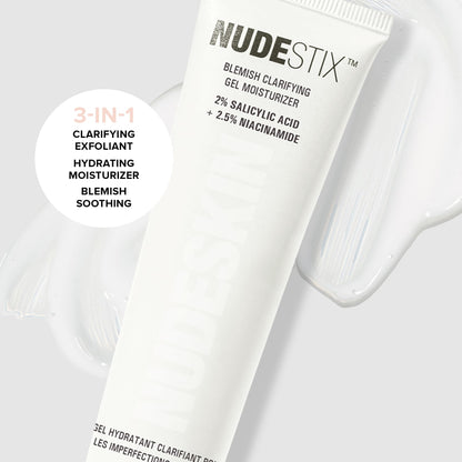 Nudestix Blemish Clarifying Gel Moisturizer – Lightweight Salicylic Acid Acne Treatment with Niacinamide, Cica & Hyaluronic Acid | Hydrating, Vegan Daily Face Moisturizer for Clear, Balanced Skin