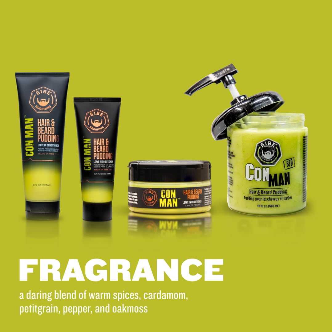 GIBS Con Man Hair & Beard Pudding - Leave In Conditioner - Curl Definer - Moisturizer - 3.25 oz Travel Size