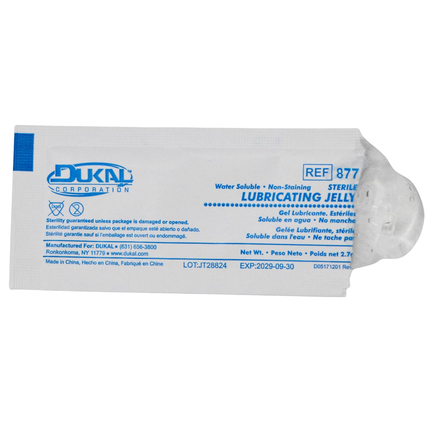Dukal 877-BX Lubricating Jelly Foil Pack, Sterile, 3g (Box of 144)