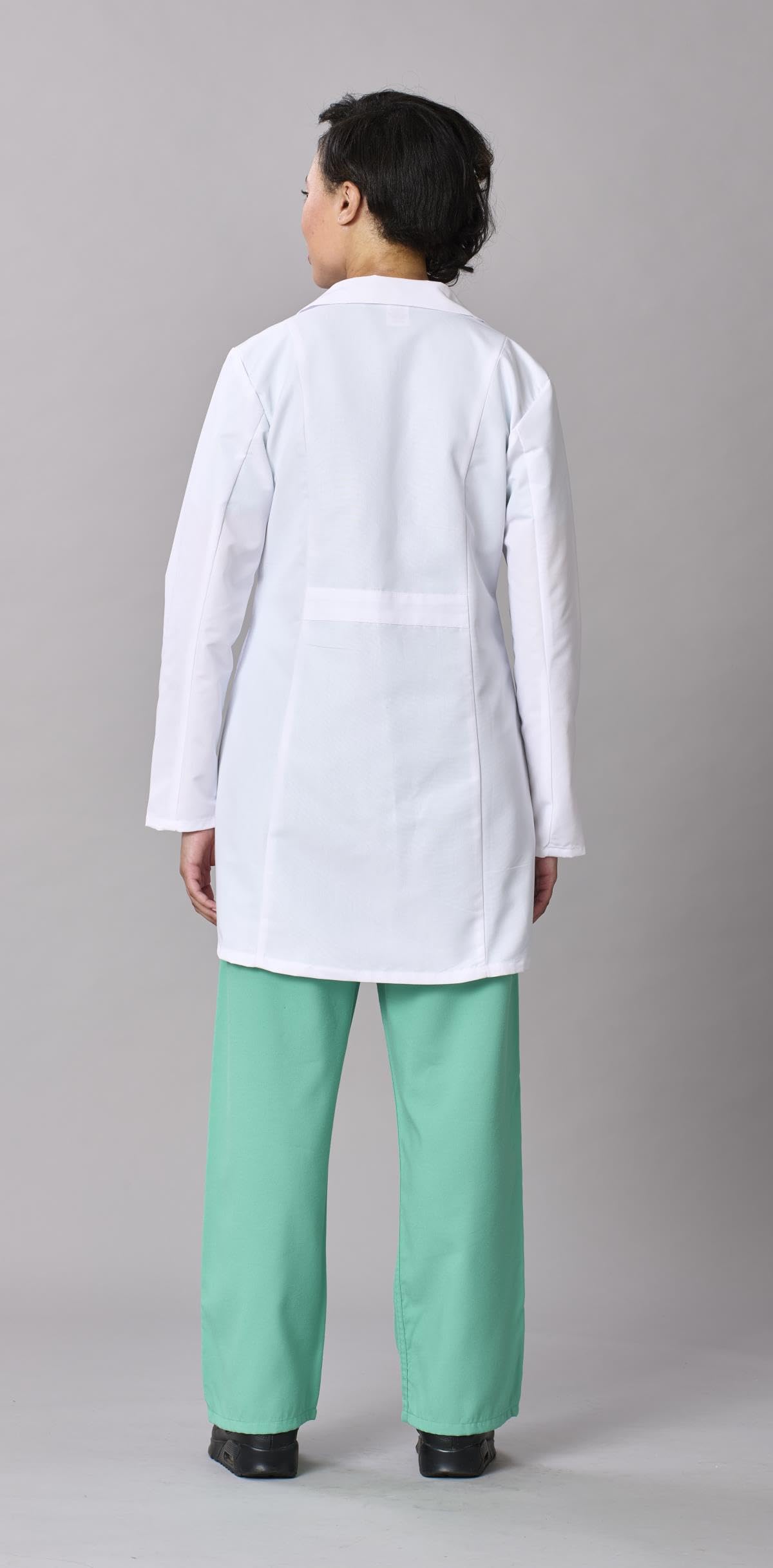 Medline Women's Lab Coat, Staff Length, 5-Button Front with Long Sleeves, 3 Functional Pockets & Reinforced Pen Pocket, Professional Medical Coat for Women, White, Small, 1 Count