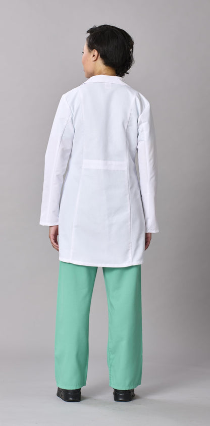 Medline Women's Lab Coat, Staff Length, 5-Button Front with Long Sleeves, 3 Functional Pockets & Reinforced Pen Pocket, Professional Medical Coat for Women, White, Small, 1 Count