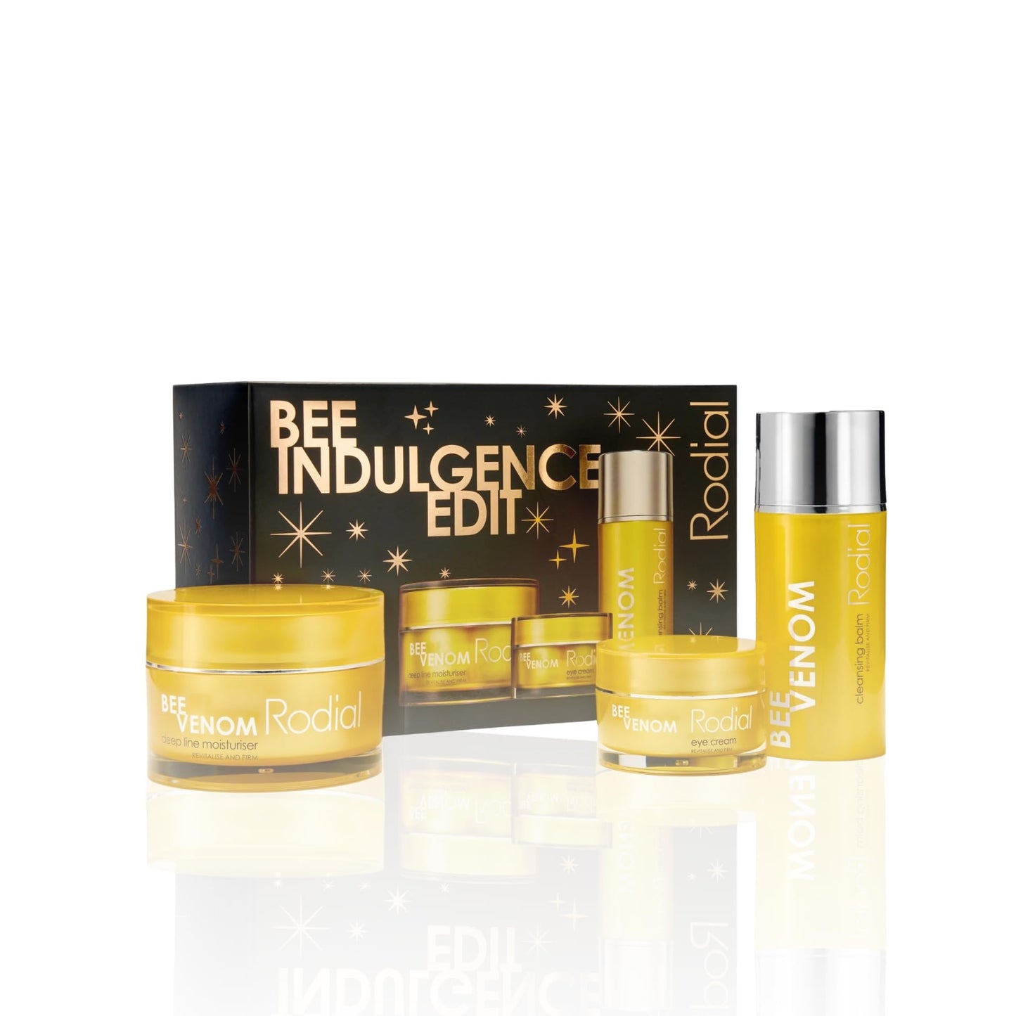 Rodial Bee Indulgence Edit - Skincare Gift Set, Bee Venom Collection with Cleansing Balm 100ml, Eye Cream 25ml & Moisturiser 50ml - Anti-Ageing, Firming & Brightening Luxury Trio