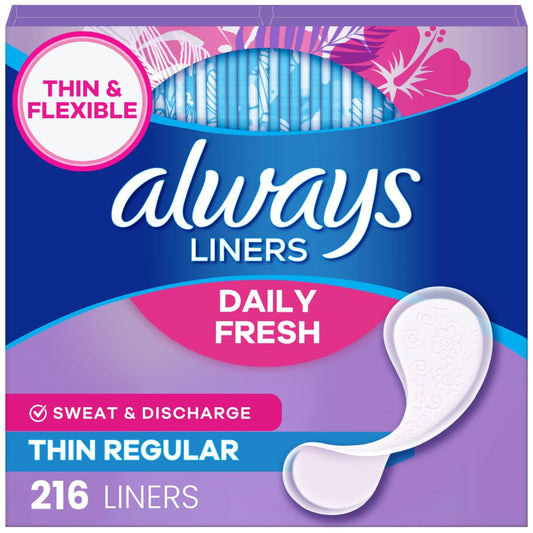Always Panty Liners for Women Daily Liners, Regular Absorbency, Unscented, 216 Count