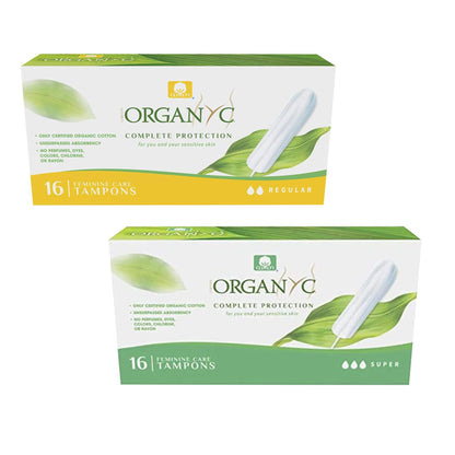 Organyc 100% Certified Organic Cotton Tampons, No Applicator, Free from Chlorine, Perfumes, Rayon, and Chemicals, Regular + Super, (32 Count)