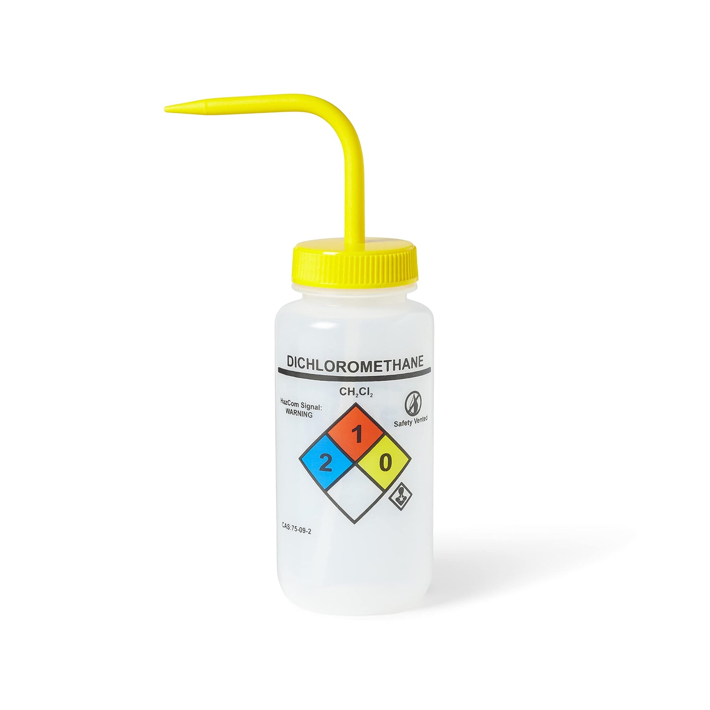 United Scientific™ UniSafe™ Laboratory Grade Wide Mouth LDPE Vented Chemical Wash Bottle, Dichloromethane, 500mL (16oz), 4-Color, Pack of 6