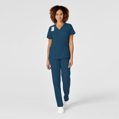WonderWink Women's Plus-Size Women's Mock Wrap Top Shirt, Caribbean Blue, 4-XLarge
