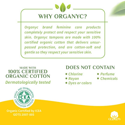 Organyc 100% Certified Organic Cotton Tampons, Plant-Based Eco-Applicator, Normal Flow (16 Count) + Everyday Ultra-Thin Panty Liners (24 Count)