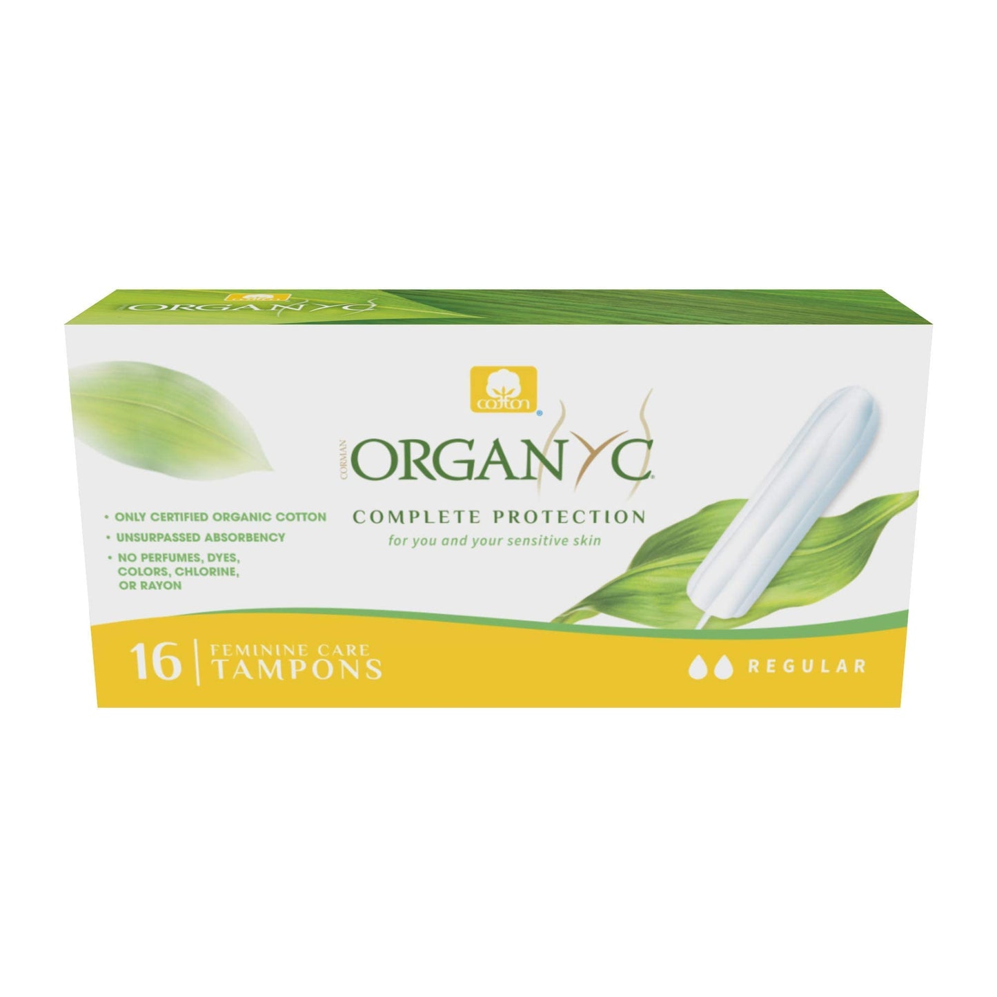 Organyc 100% Certified Organic Cotton Tampons, No Applicator, Free from Chlorine, Perfumes, Rayon, and Chemicals, Regular + Super, (32 Count)