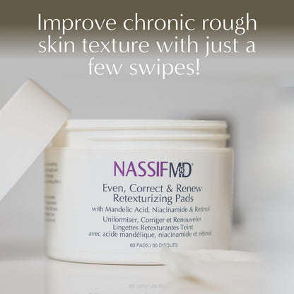 NassifMD Even, Correct & Renew Retexturizing Pads | Chemical Peel for Face | Whitehead, Closed Comedone and Acne Marks Skin Resurfacing Pads | Hyperpigmentation Treatment for Face