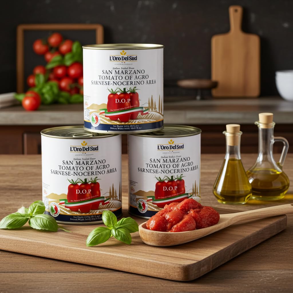 L'Oro Del Sud - D.O.P San Marzano Tomatoes of Agro Sarnese-Nocerino Area, Net Wt. 2550g (88 fl. oz). Pomodoro San Marzano dell’Agro Sarnese-Nocerino DOP Certification