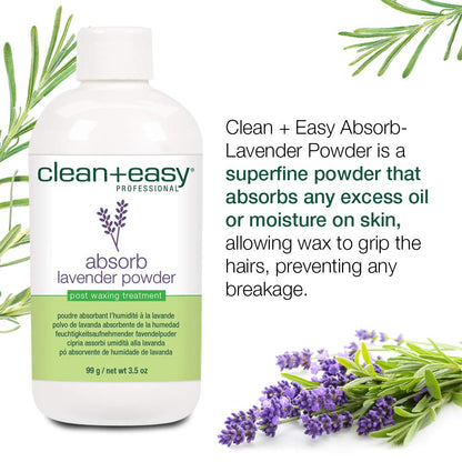 Clean + Easy Absorb Lavender Powder Pre Waxing Treatment | Moisture Absorbent Powder for Hair Removal, 3.5 oz