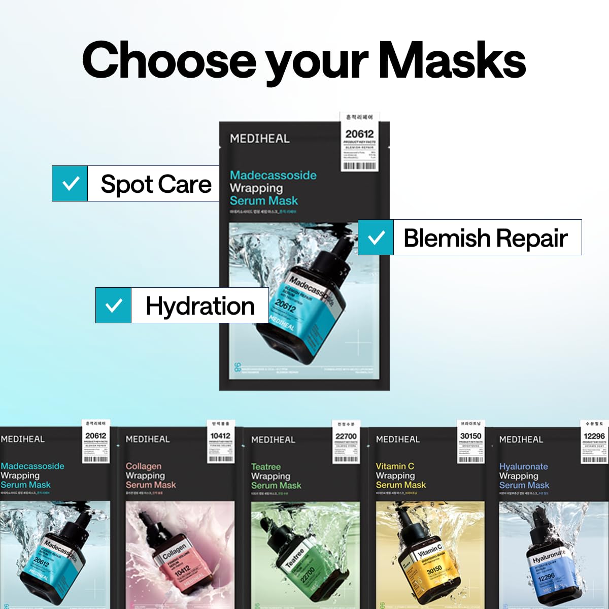 Mediheal Wrapping Serum Mask Blemish Repair – Intensive Calming & Repair Care with 98% Pure Madecassoside & CICA Complex – Helps Calm Skin's Blemish Spots (10 Sheets)