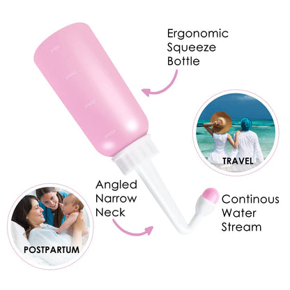 RUFCRIL Mini Peri Bottle, 350ml Portable Travel Bidet with Extra Ring and Carry Bag, TPE Material for High Temperature Resistance, Essentials for Postpartum Perineal Care,Hemorrhoid Treatment, Pink