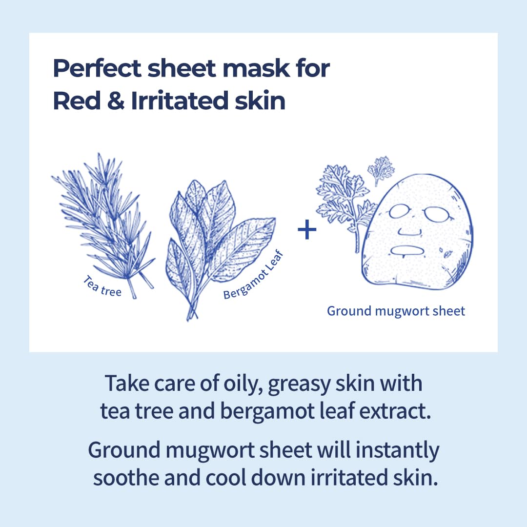numbuzin No.4 Sheet Mask | Icy Soothing Sheet Mask | Instant Cooling, Hydrating with Tea Tree Extract, Bergamot Leaf Extract | Soothes, Relieves Heated Skin | Korean Skincare | 5 sheets