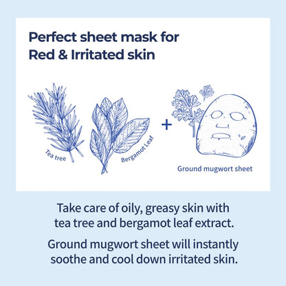 numbuzin No.4 Sheet Mask | Icy Soothing Sheet Mask | Instant Cooling, Hydrating with Tea Tree Extract, Bergamot Leaf Extract | Soothes, Relieves Heated Skin | Korean Skincare | 5 sheets