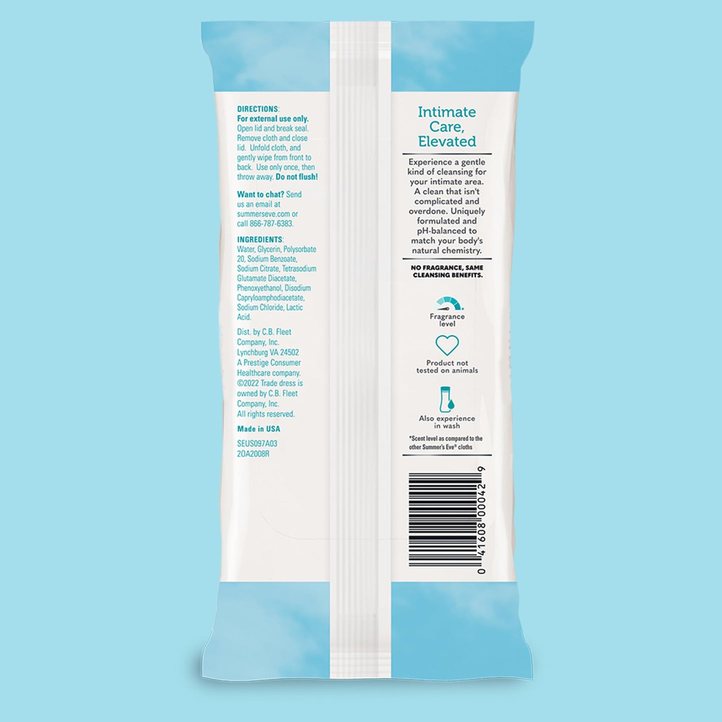 Summer's Eve Feminine Wipes, Fragrance Free, Vaginal Wipes with Gentle pH-Balanced Micellar Water Formula, Feminine Care to Help Remove Vaginal Odor, Gynecologist Tested, 32 Wipes, 4 Pack
