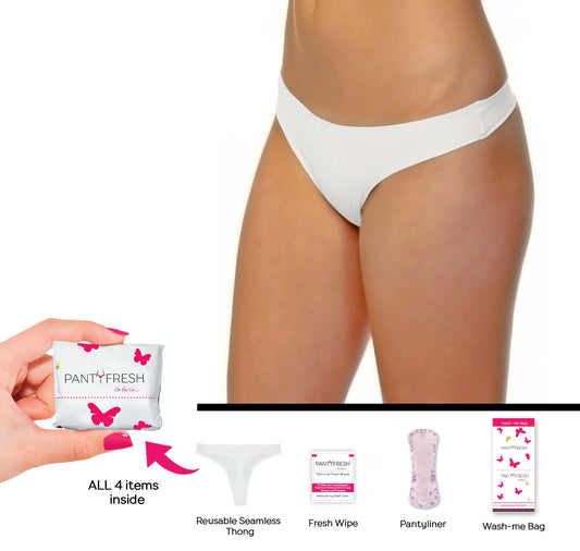 4in1 Essential Hygiene Kit Includes Seamless Thong Underwear, Fresh Wipe & Panty Liner - Accidents Travel Toiletry Kit On-the-Go Period Kit