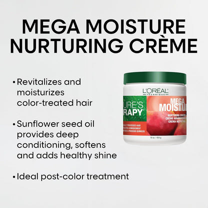 L'OREAL TECHNIQUE Nature's Therapy Mega Moisture Creme - Deep Conditioning & Detangling Hair Mask, Softens and Adds Shine With Botanical Extracts, For All Hair Types, 16 Oz