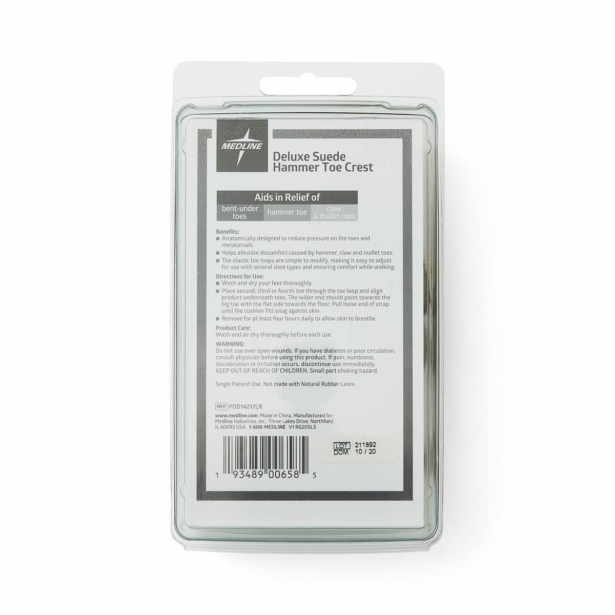 Medline Hammer Toe Crest, Deluxe Suede, Right, Size Large, Pack of 3