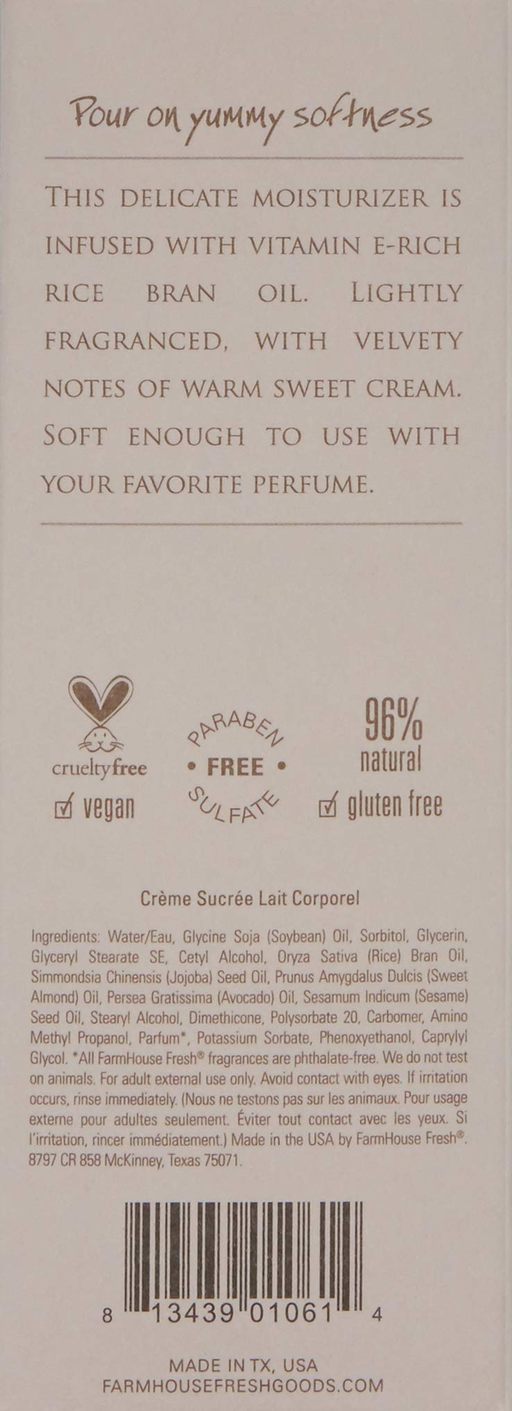 FarmHouse Fresh Sweet Cream Body Milk Travel Lotion, Sweet Cream, 2 fl. oz.