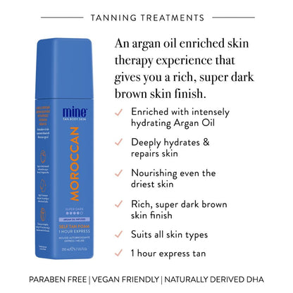 Minetan Moroccan Self Tan Foam | Tanning Treatments Collection | Super Dark Brown Skin Finish | 1 Hour Express Mousse | Ultra Deep Glow, Face & Body Fake Tanner, Argan Oil Infused | 6.7 Fl Oz