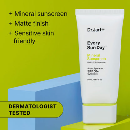 Dr.Jart+ Every Sun Day Mineral Korean Sunscreen SPF 50+ for Face with Zinc Oxide | Korean Skin Care | Travel Size, 1.69 Fl Oz