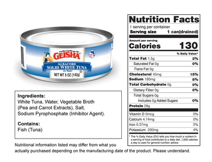 GEISHA Solid White Tuna In Water 5oz(Pack of 24), Canned Albacore Tuna | No Trans Fat - No Sugar Added – Kosher Certified – Gluten Free – Omega 3 – Good Source of Protein