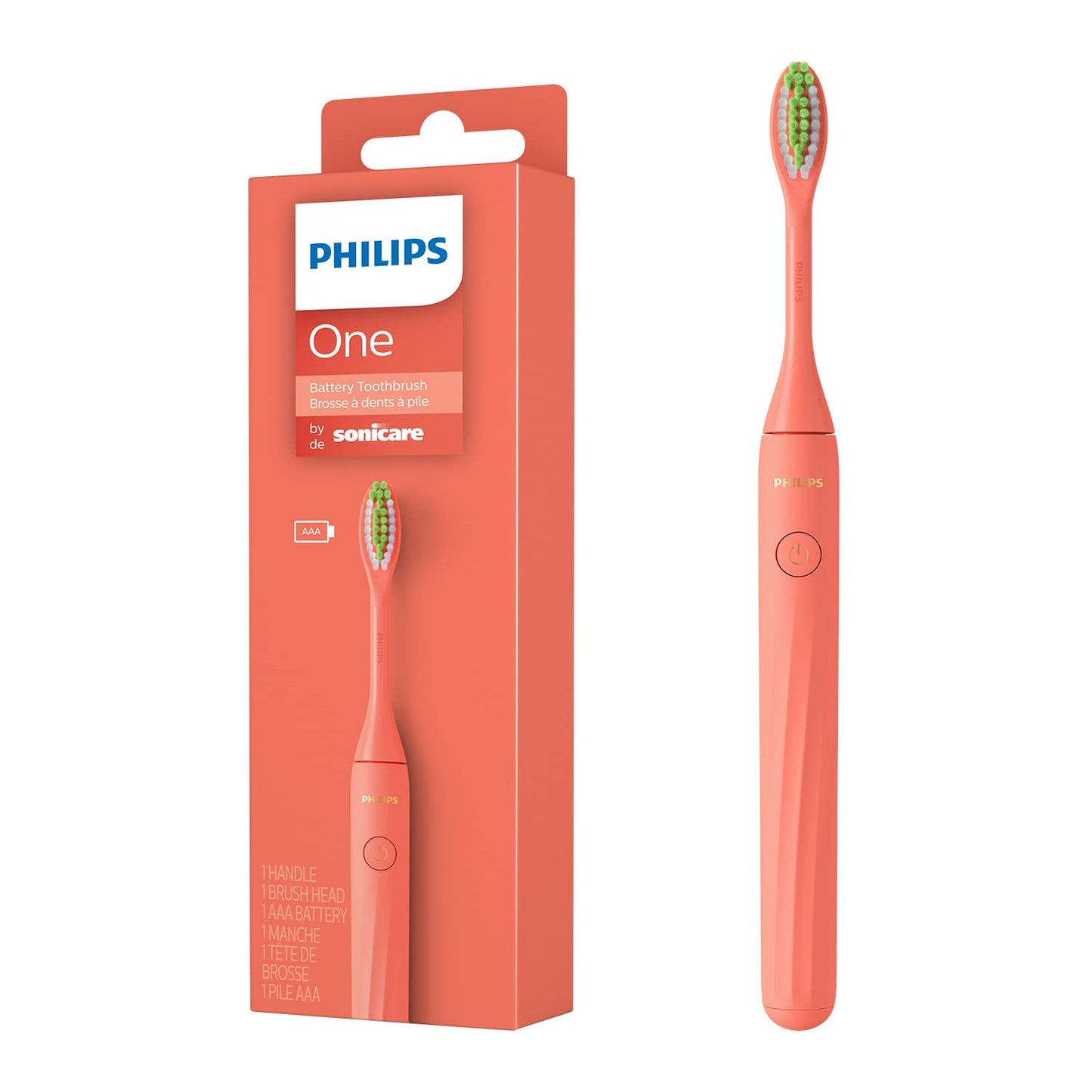 Philips One Electric Toothbrush by Sonicare HY1100/51 - Micro Vibrations, Soft bristles That Gently Polish and whiten teeths, 3 Month Battery Life, 2 Minute Timer and Quadpacer Red