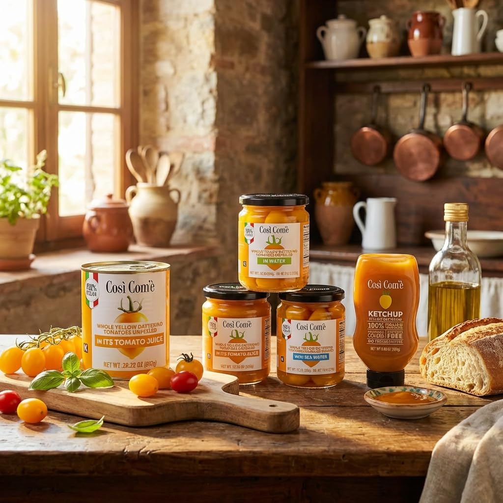 Cosi Come - Datterino, Italian Yellow Tomatoes Unpeeled (12.35 oz), Low-acid, No additives, No preservatives, 100% Natural, Non-GMO