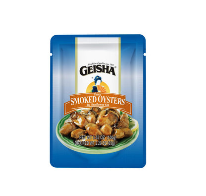 GEISHA Smoked Oysters in Sunflower Oil 3.53oz(Pack of 24), Smoked Oysters | Zero Trans Fat - No Sugar Added – Farm Raised – Good Source of Iron – Gluten Free – Good Source of Protein