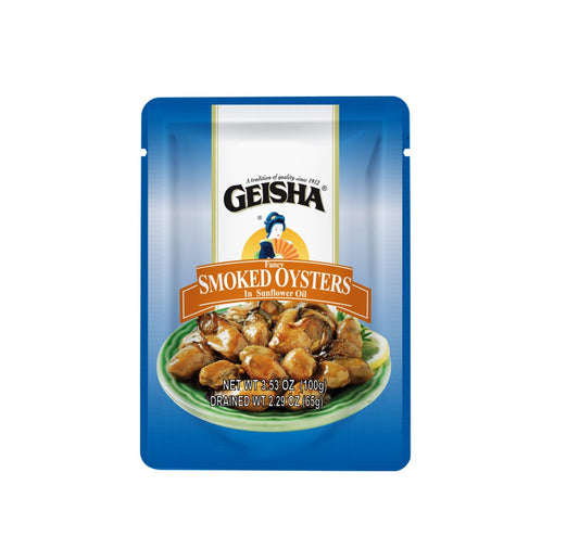 GEISHA Smoked Oysters in Sunflower Oil 3.53oz(Pack of 24), Smoked Oysters | Zero Trans Fat - No Sugar Added – Farm Raised – Good Source of Iron – Gluten Free – Good Source of Protein