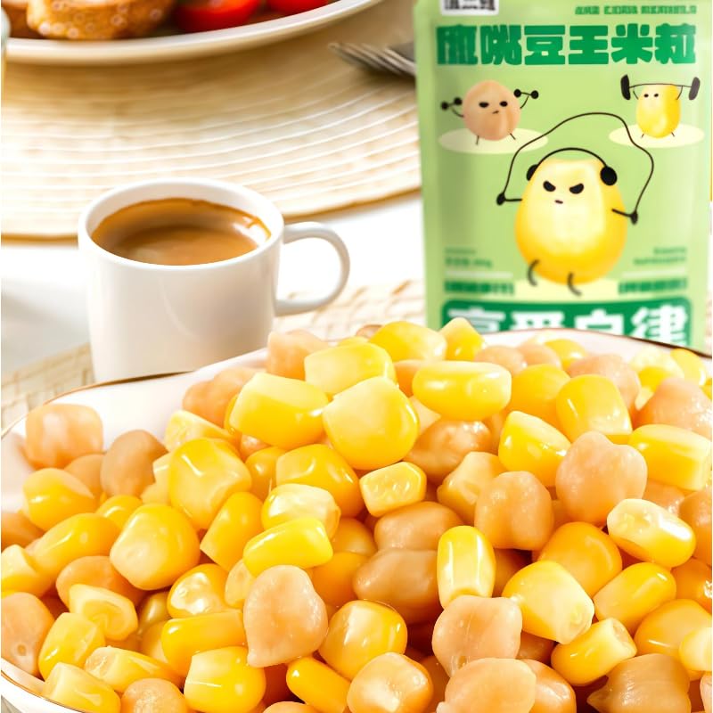 Unsalted Garbanzo Beans and Golden Sweet Whole Kernel Corn, Low-Fat Ready-to-Eat Snacks, Ready to eat, sweet corn, vacuum bagged, low-fat fitness meal replacement snacks. 10.6 oz